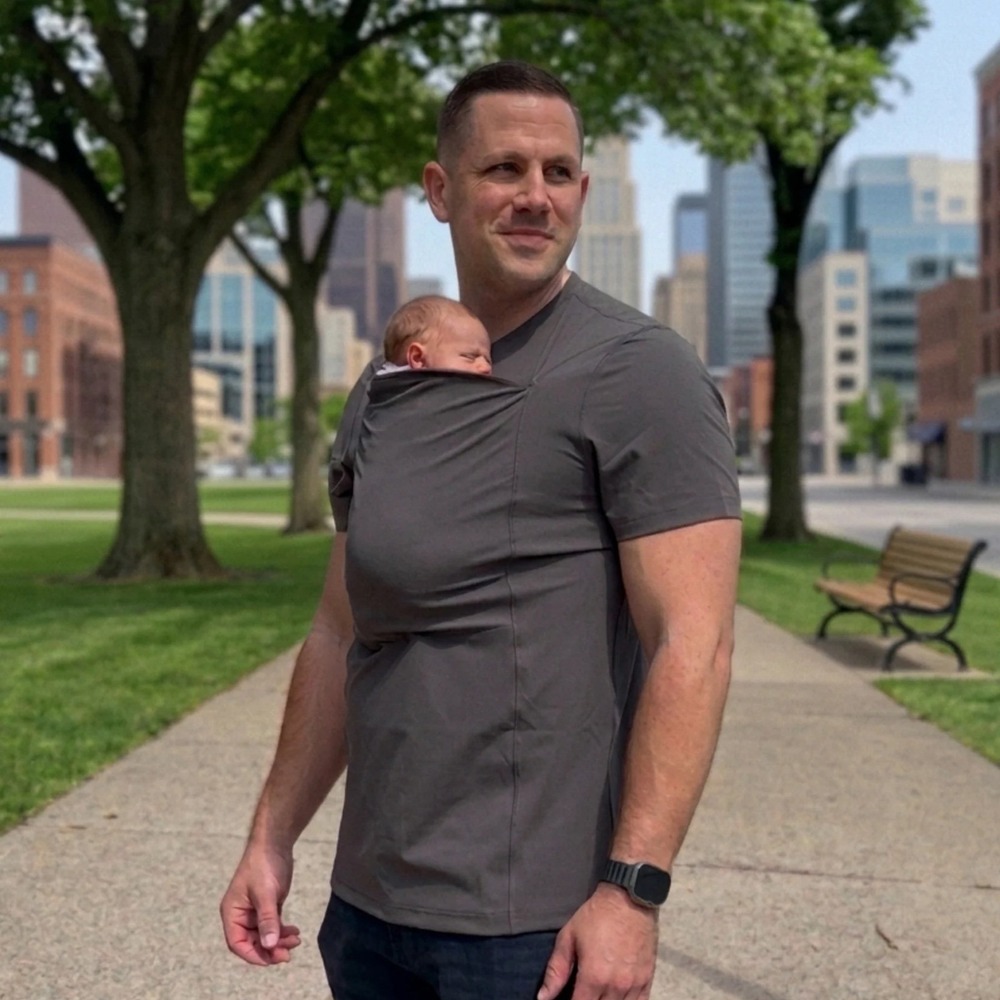 Lalabu Dad Shirt babywearing tee gray men's medium kangaroo pocket